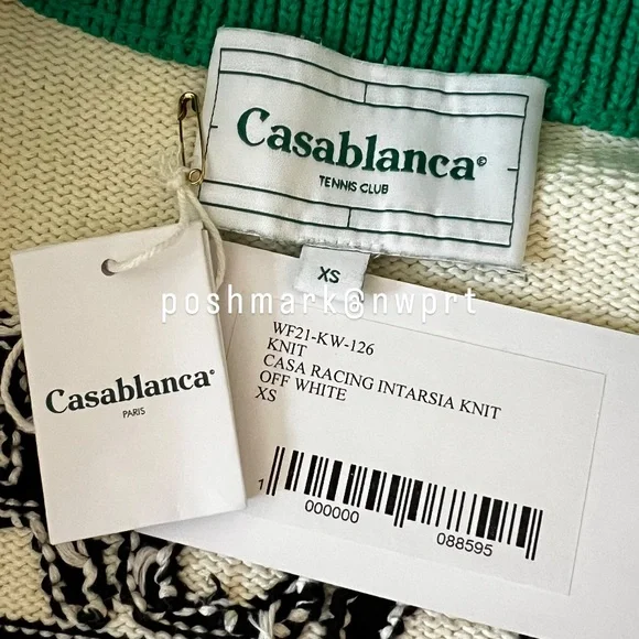 CASABLANCA 🐰 Casa Racing Knit Sweater Cardigan Off White Green Orange Rabbit XS - Picture 6 of 16